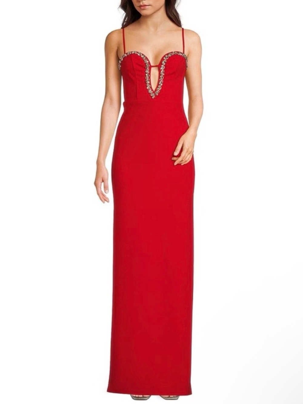 Lulu's Red Beaded Plunge Maxi Dress